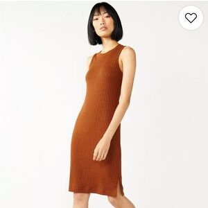 NWT Nine West Crewneck Tan Coco Loco Ribbed Midi Sleeveless Dress Fall Sz XLARGE